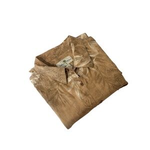 Island Shores Mens XL Beige Linen Blend‎ Tropical Leaf Hawaiian Shirt